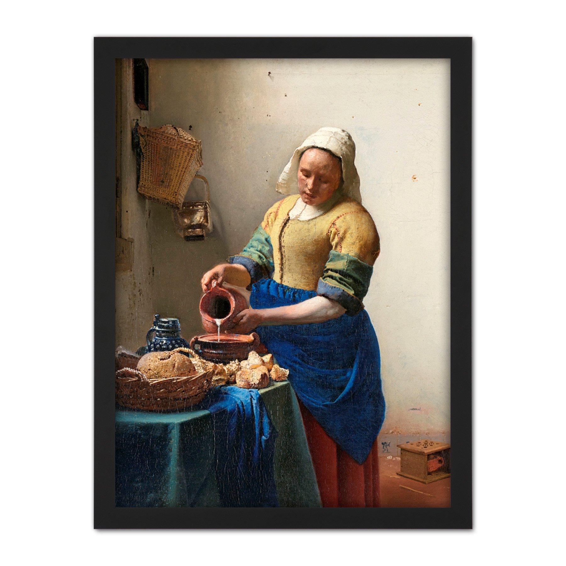 Vermeer The Milkmaid Woman Kitchen Painting Large Framed Wall Decor Art Print